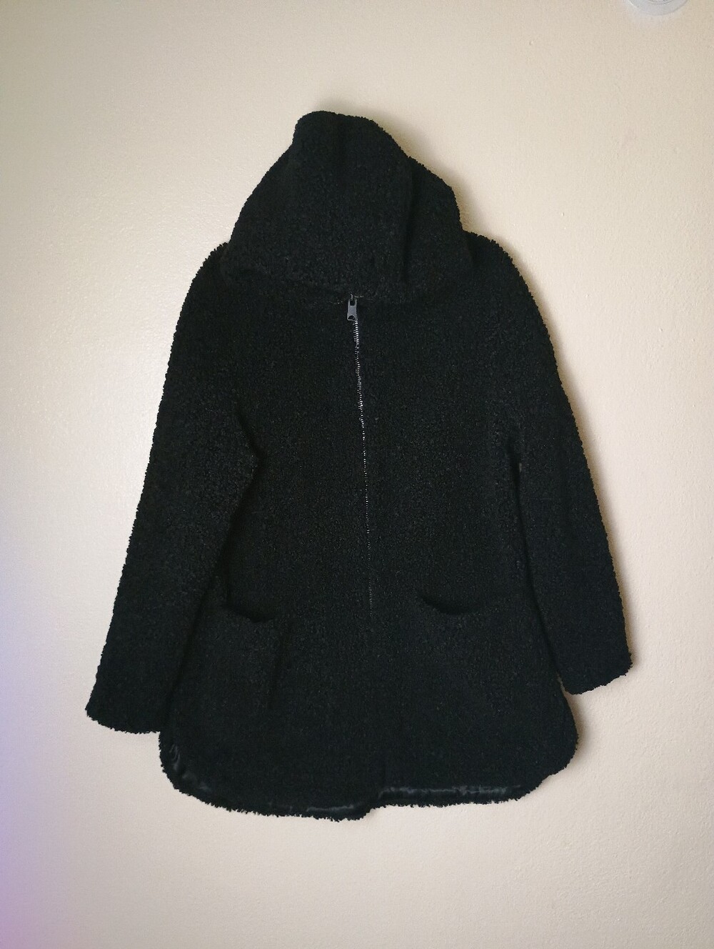 Andrew Marc L/G Black Seneca Faux Fur Teddy Coat with Hood - Mild Weather, Cold
